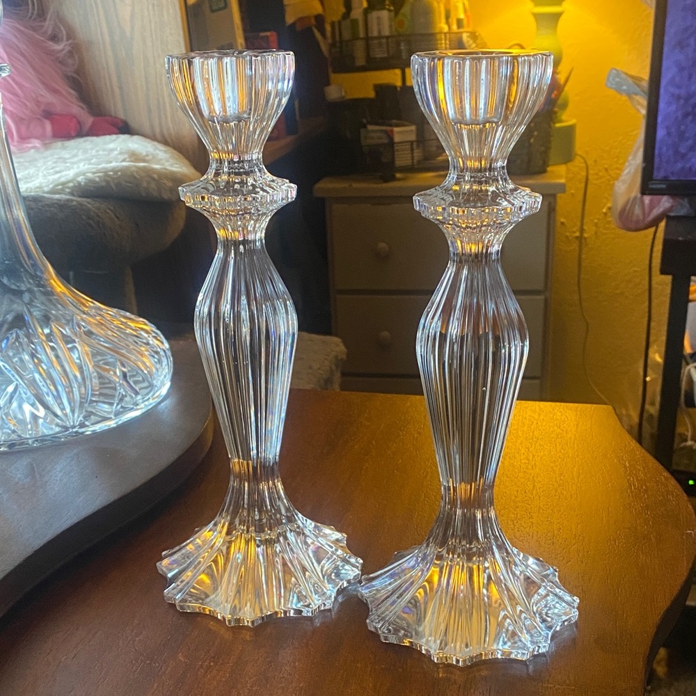 Pair Shannon Crystal taper candle holders, Stunning